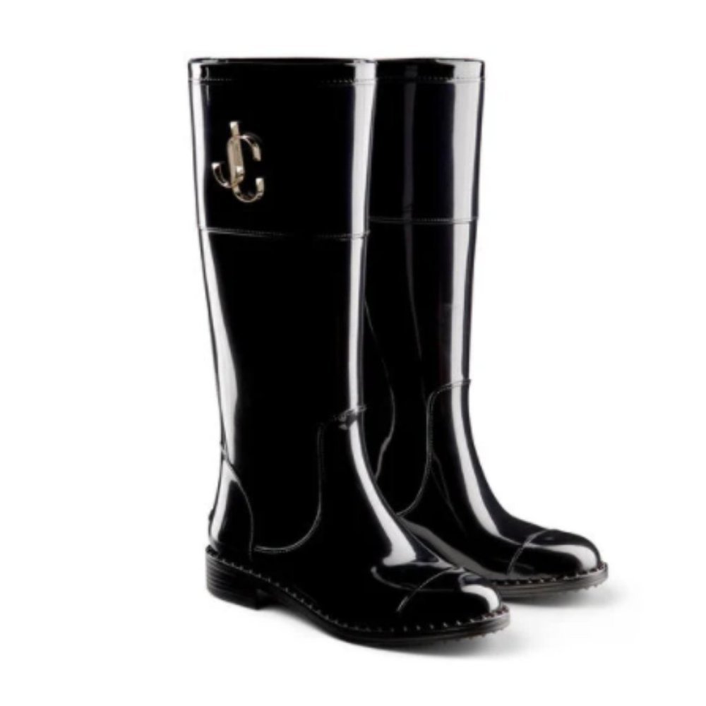 JIMMY CHOO TPU Rubber Edith JC Rain Boots Black - Picture 1 of 8